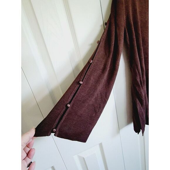 Diane Von‎ Furstenberg Silk Assets L  Sweater Button Bell Sleeve Choc. Brown - Picture 3 of 5